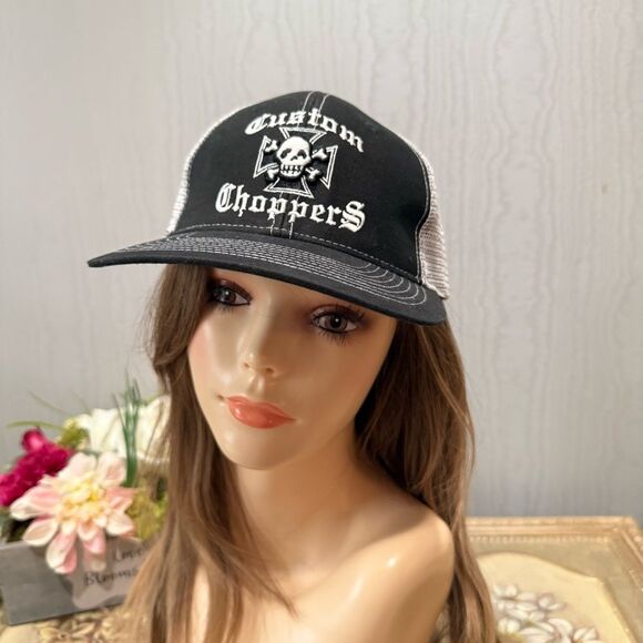 Falcon Custom Choppers Adjustable Mesh Trucker Cap Hat Skull Black Unisex NWOT - Picture 4 of 13